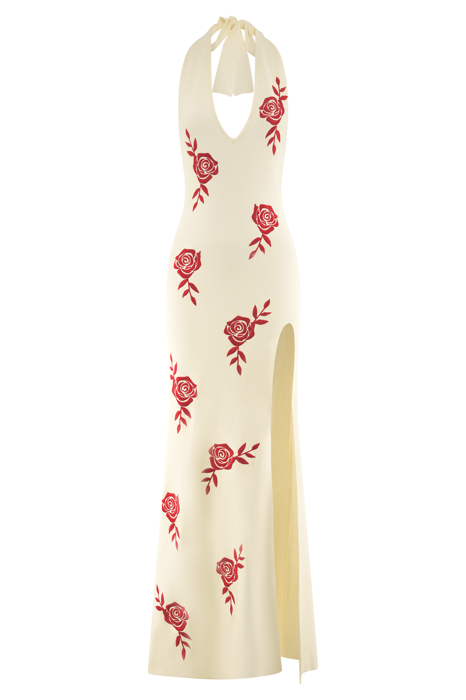 Shiloh Rose Knit Halter Maxi Dress - Ivory