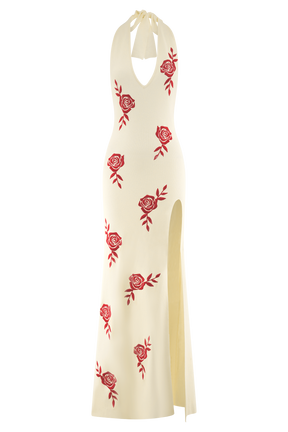 Shiloh Rose Knit Halter Maxi Dress - Ivory