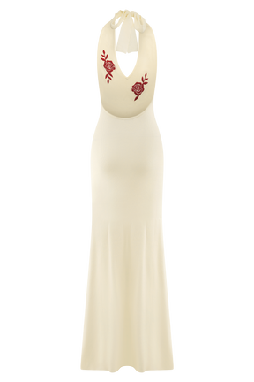 Shiloh Rose Knit Halter Maxi Dress - Ivory